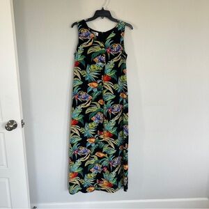 Maggy London 100% Silk Tropical Fish Maxi Dress Size 10